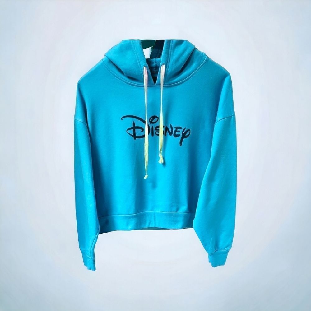 NEW DISNEY Plus Size Turquoise Pullover Cropped Hooded Sweatshirt